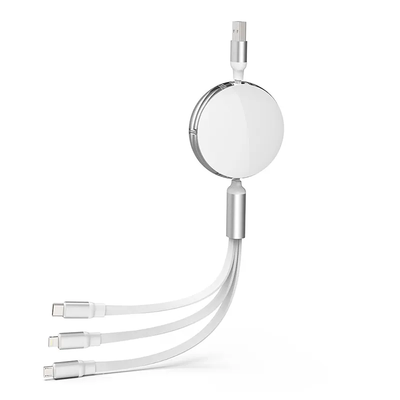 iQuick USB to Lightning+Type-C+MicroUSB Retractable Charging Data Cable