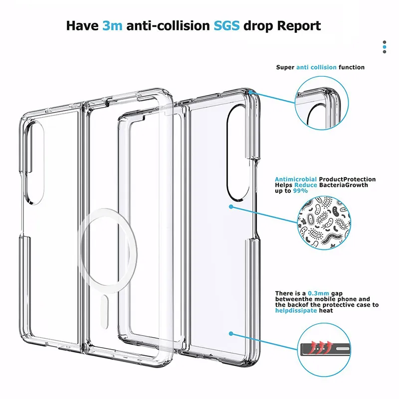 Samsung Galaxy Fold 4 Clear Protective Case with Magnetic Ring - Image 2